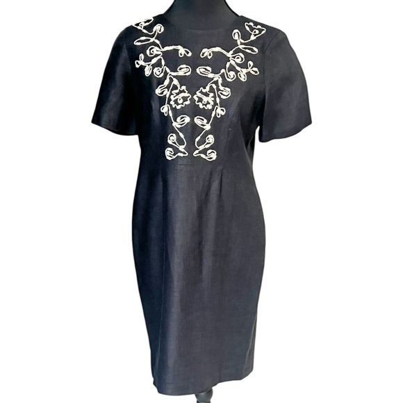Carole Little Dresses & Skirts - Carole Little Petite Black Linen Embroidered Dress 6P